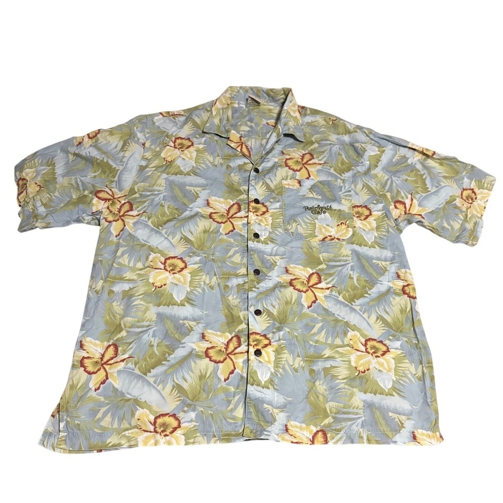 Vintage 90s Rainforest Cafe Hawaiian Shirt Mens Large Floral Cotton Resort